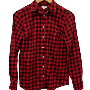 J Crew Red & Black Plaid Button Down Long Sleeve Flannel Women’s Size XS